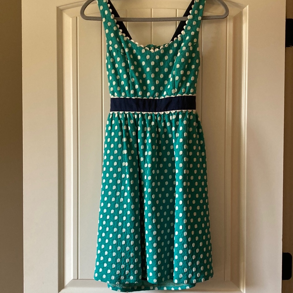 Judith March Teal and White Polka Dot Dress